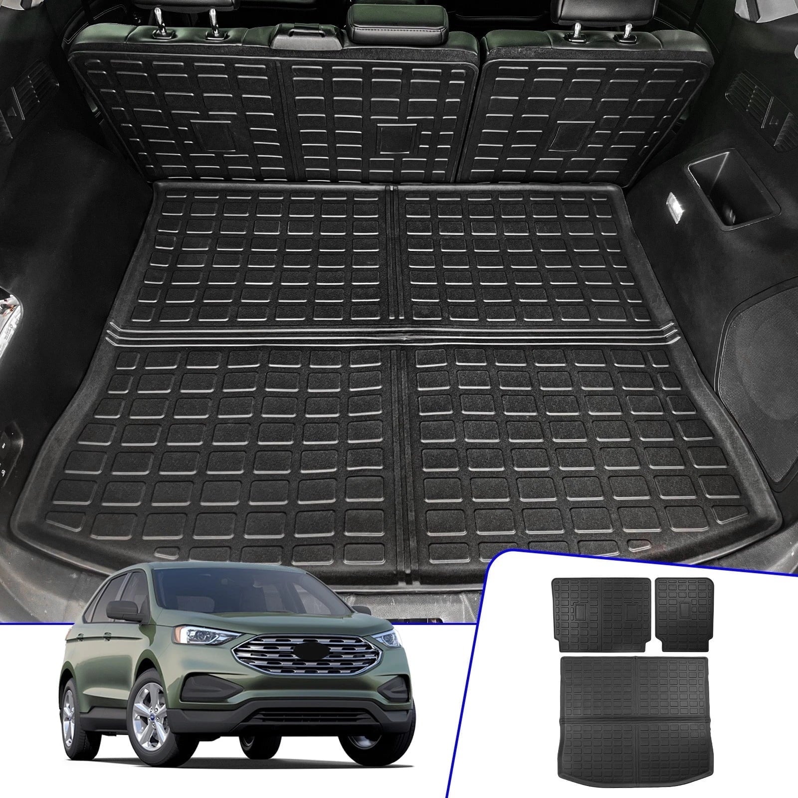 Cargo Mat for 2015-2024 Ford Edge 5-Seater (Not Fit SEL) Trunk Mat Trunk Liner TPE Cargo Liner Back Seat Cover Protector 2023 Edge Accessories (Backrest Mats+Trunk Mat)