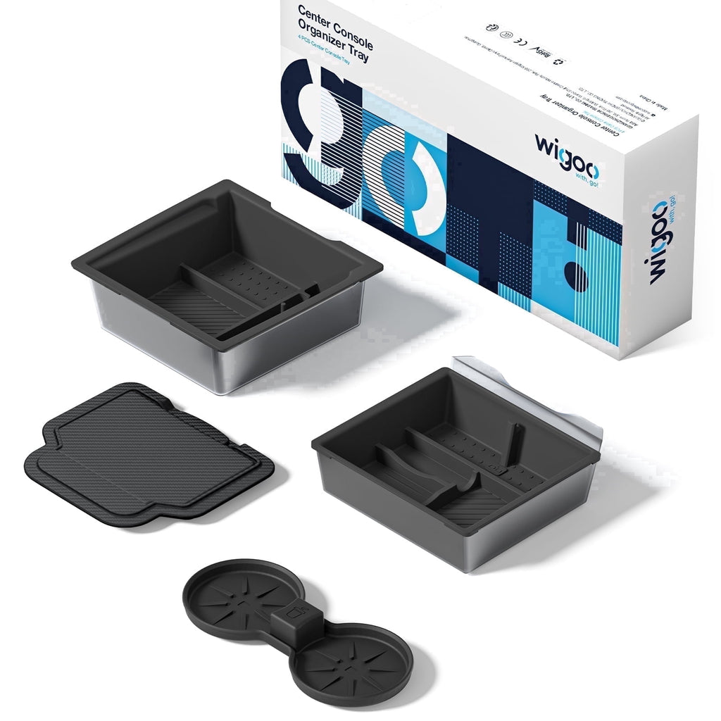 Wigoo Tesla Center Console Organizer Accessories for Model Y Juniper (Premium & Performance 2025 2026) & All Model 3, Double-Layer Storage, Smooth Sliding, 4PCS