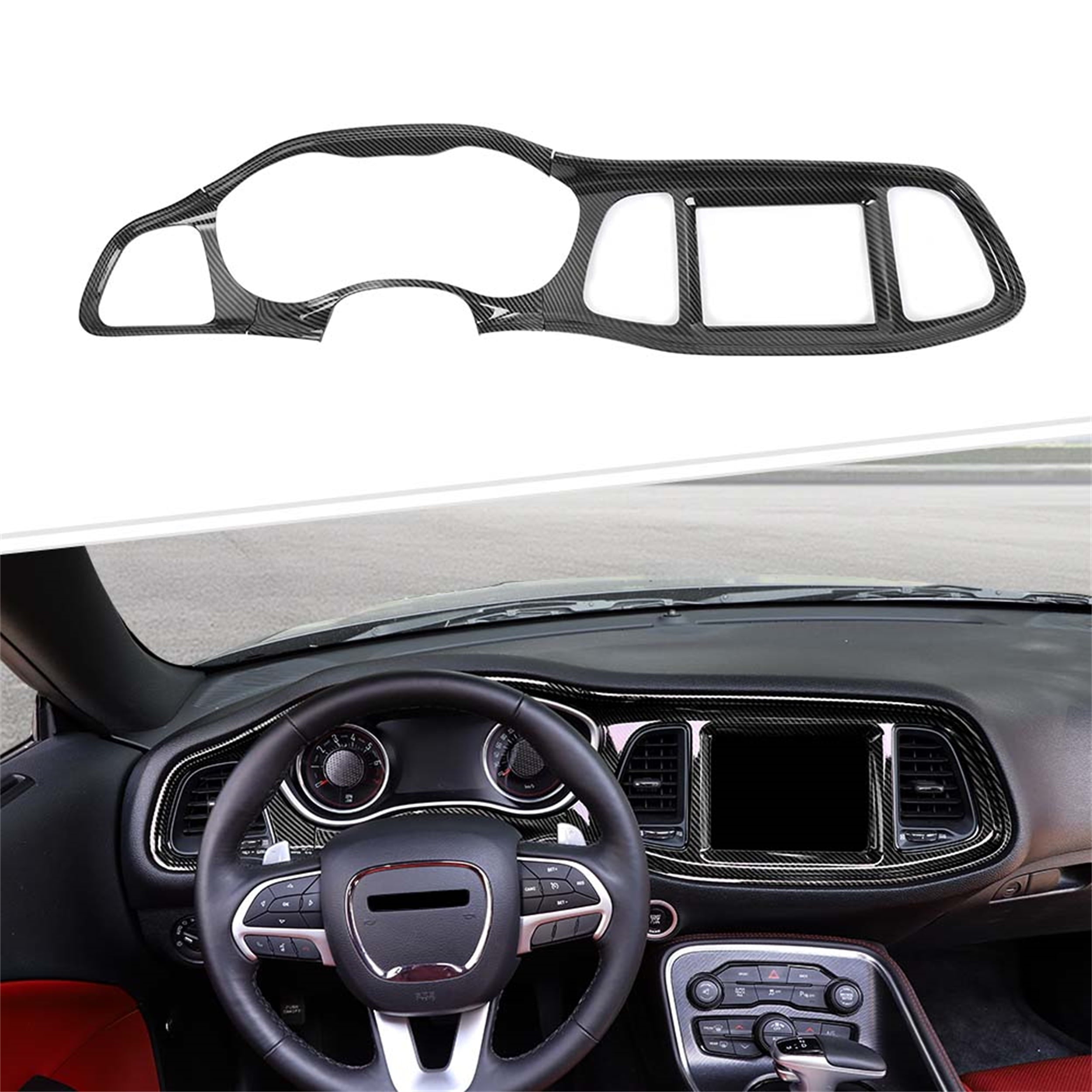 CheroCar Car Center Consoles Interior Trim Dashboard Decorations Cover for Dodge Challenger 2015-2022,Black