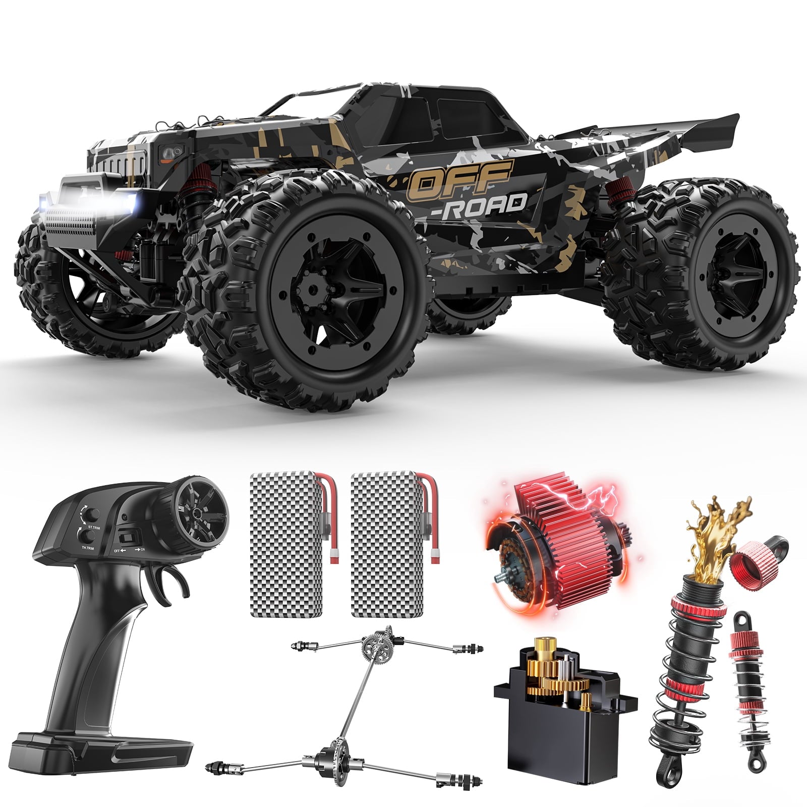 DEERC 9309E All Terrain Fast RC Cars for Adults 40KPH,4WD Electric Off-Road Remote Control Monster Truck,2.4Ghz High Speed Car,Waterproof Monster Truck with 2 Batteries for Boys & Kids