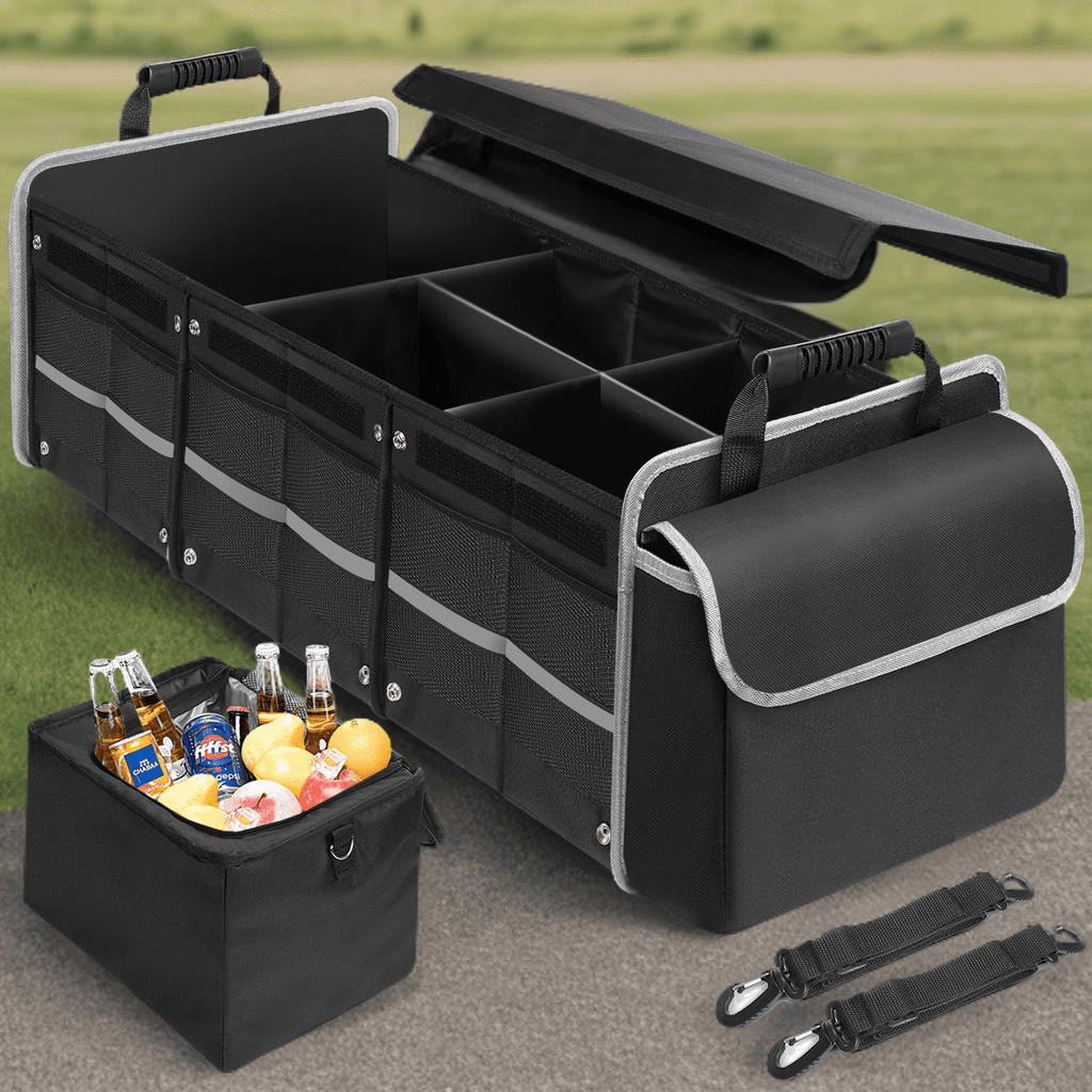 DONGPAI Large Car Trunk Organizer with Insulated Leakproof Cooler, Collapsible Waterproof Car Organizer with Non Slip Bottom Strips for Vehicle Sedan, Suv, Truck,Van
