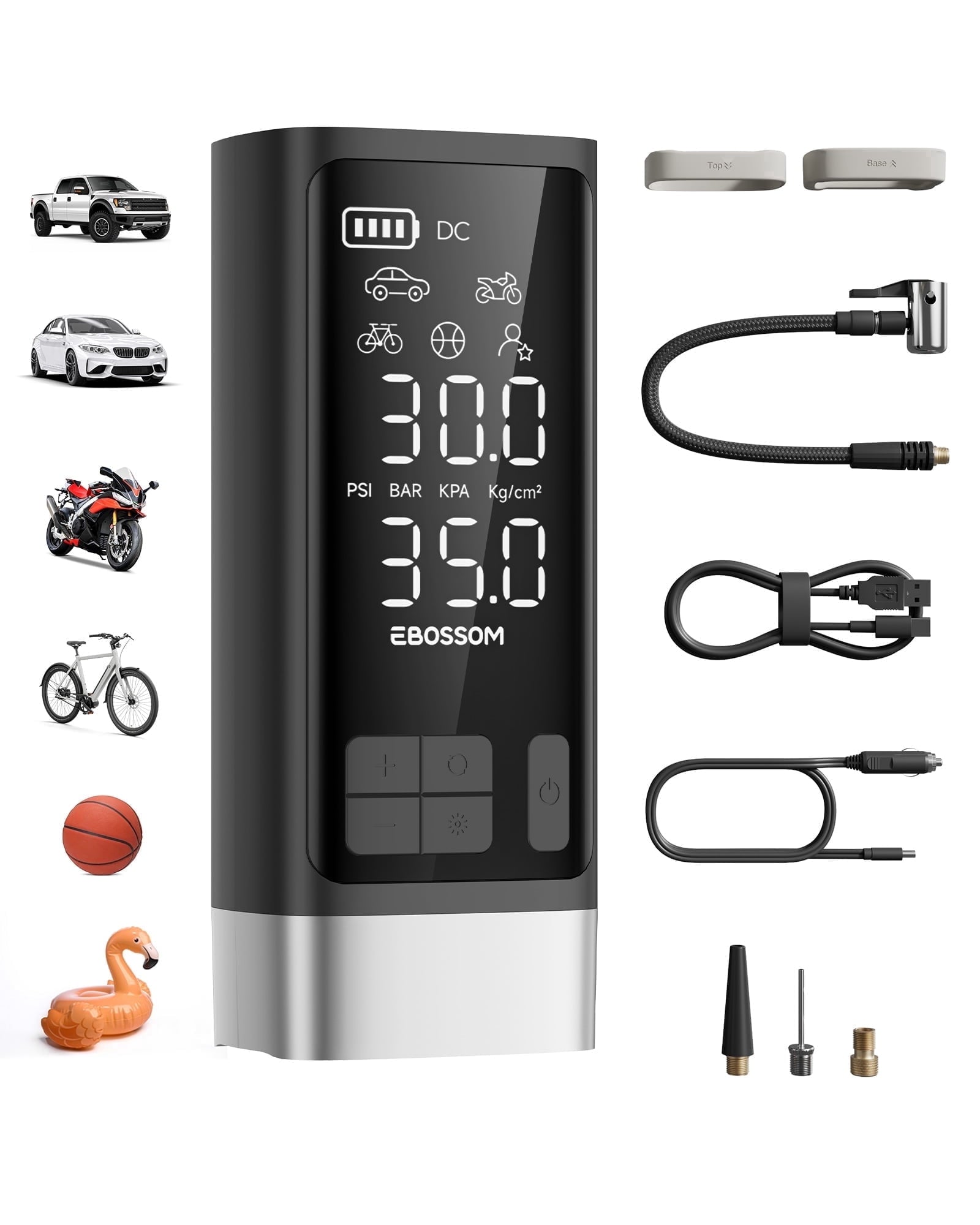 EBOSSOM Dual-Cylinde Portable Tire Inflator,5x Fast Inflation Car Air Compressor,150PSI Cordles Rechargeable,12V DC for Pickup Car,Truck,Moto