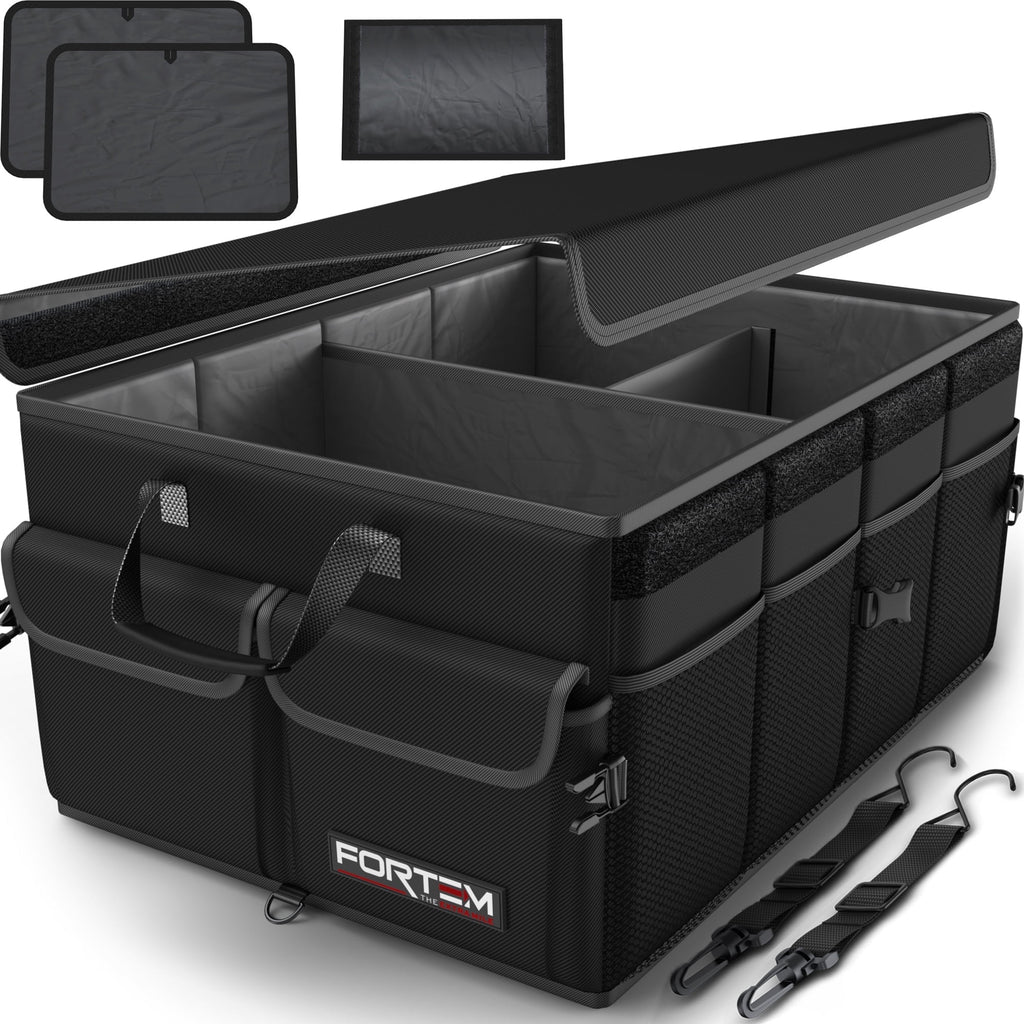 FORTEM Car Trunk Organizer, Collapsible Multi Compartment SUV Organizer, Foldable Storage for Car Accessories for Women Men, 600D Oxford, Non Slip Bottom, Securing Straps, Soft Cover (65L)