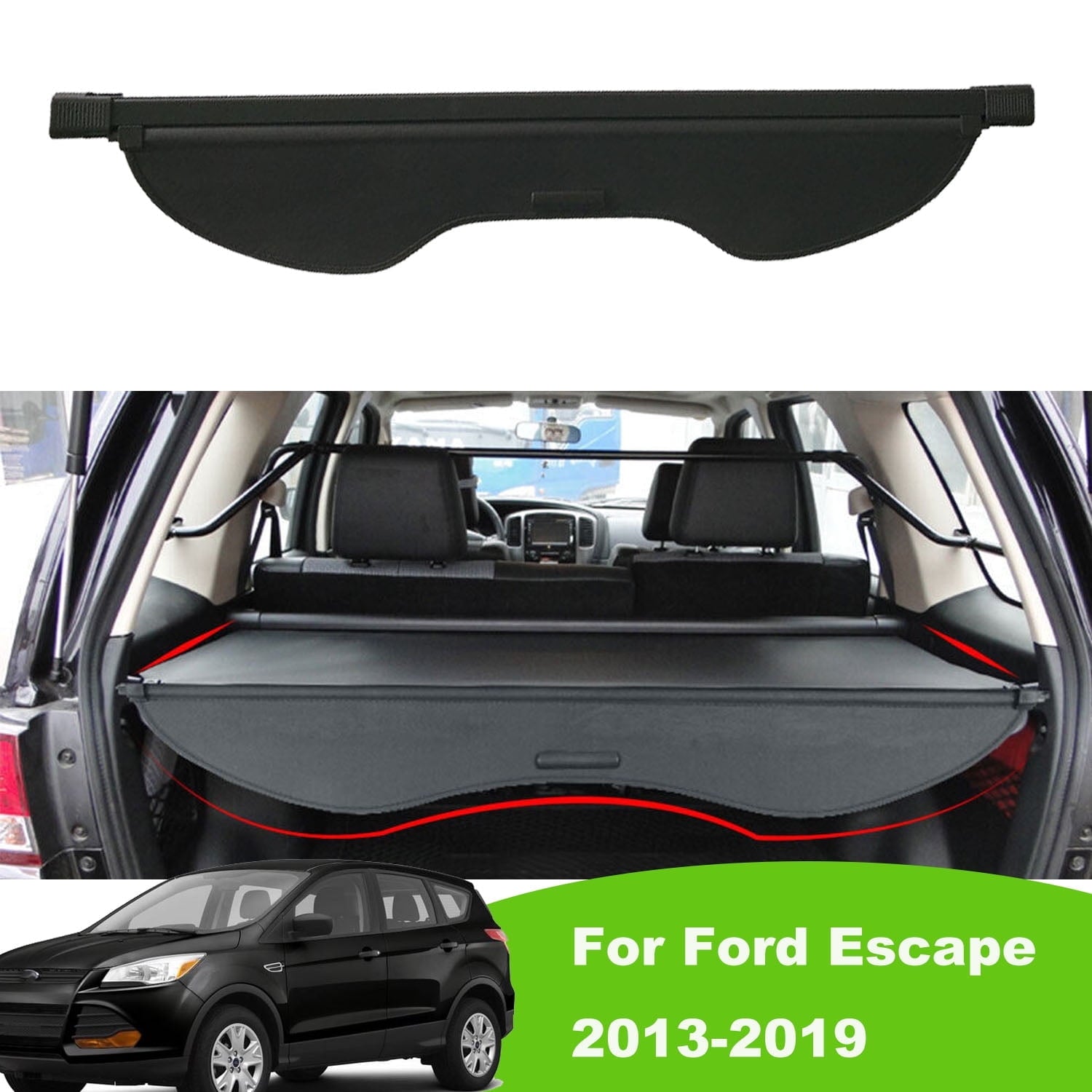 Fit Ford Escape 2013-2019 Retractable Cargo Cover For 2013 2014 2015 2016 2017 2018 2019 Ford Escape SUV Accessory Rear Trunk Privacy Shade, Black