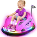 Flybar 12V Glow Bumper Car Ride On Toy with 360° Spins, Multi-Color LED Lights, Max Weight of 100lbs, Age 4-9yrs, Pink