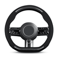 Flat Bottom Steering Wheel Cover, D Shaped Car Wheel Cover 14-14 1/4 in. (35.5-36 cm), for Tesla Model 3 / Y, for Camaro, Black Breathable Leather with Carbon Fiber Pattern