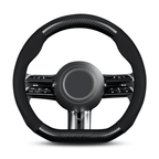 Flat Bottom Steering Wheel Cover, D Shaped Car Wheel Cover 14-14 1/4 in. (35.5-36 cm), for Tesla Model 3 / Y, for Camaro, Black Breathable Leather with Carbon Fiber Pattern