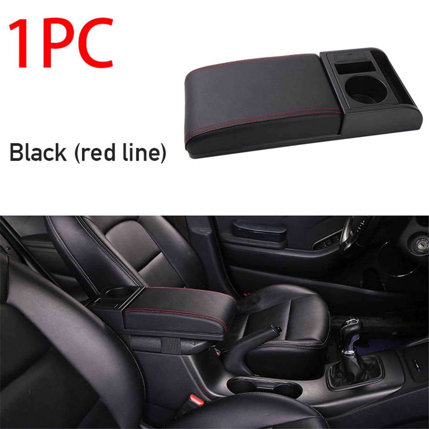 Fuluru Universal Black Car Center Console Armrest Pad Cup Holder PU Leather USB Charger