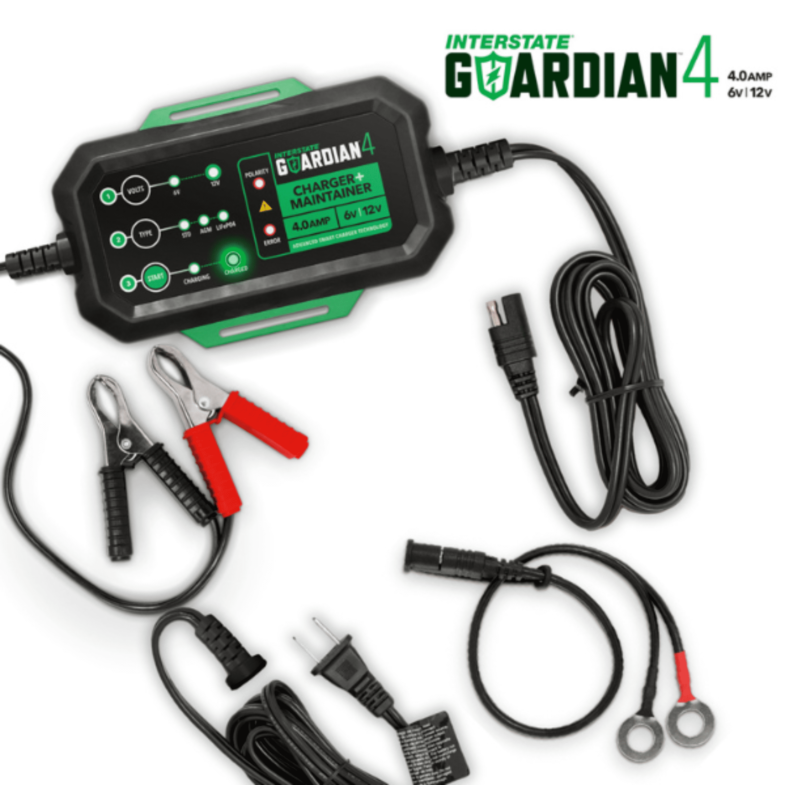 Interstate Batteries 12V, 6V 4.0A Portable Automatic Automotive Battery Charger & Maintainer
