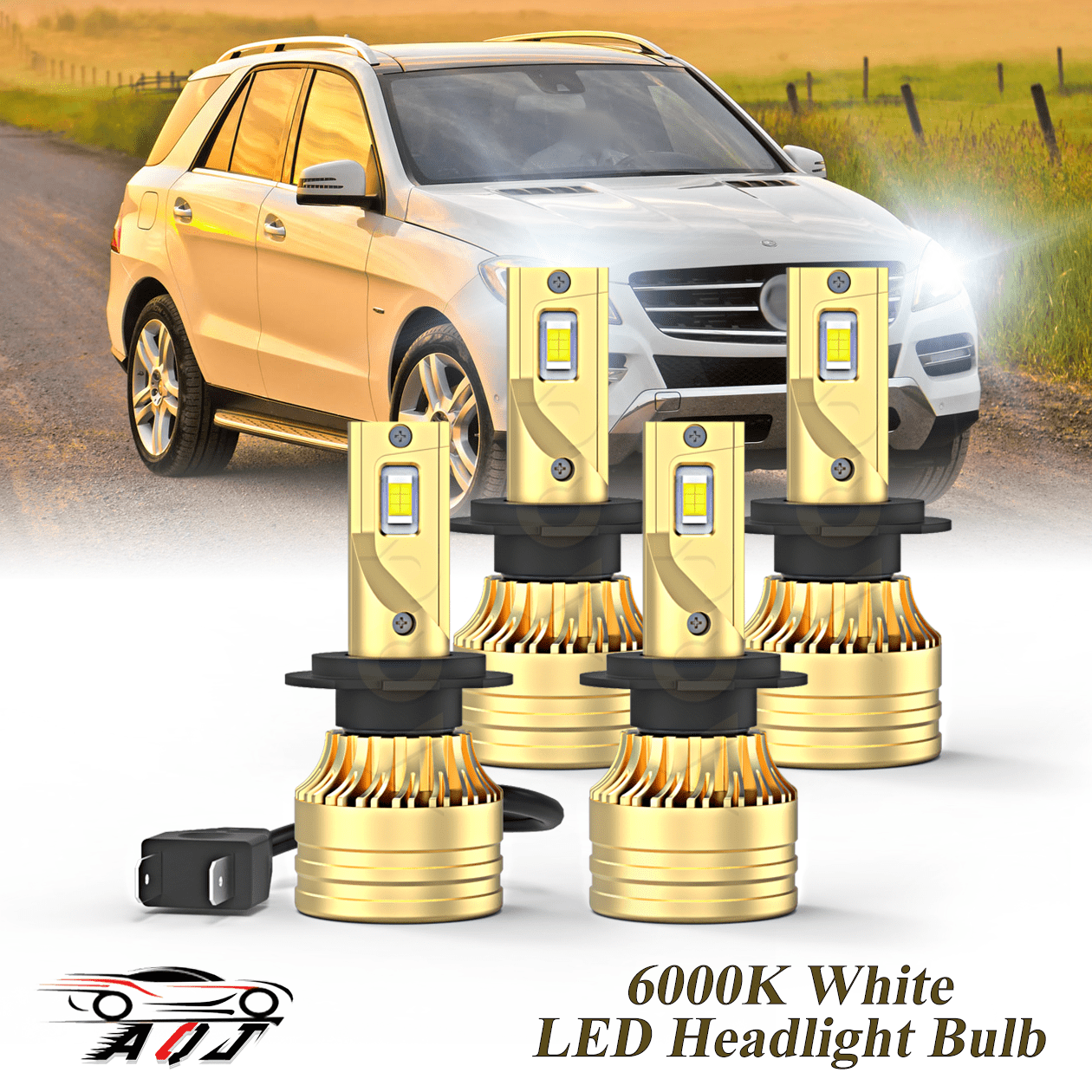 LED Headlight Bulb for Mercedes-Benz ML350 2003-2015 - 100,000LM Super-Bright 6000K White, High Low Beam Bulbs，Plug & Play, Pack of 4