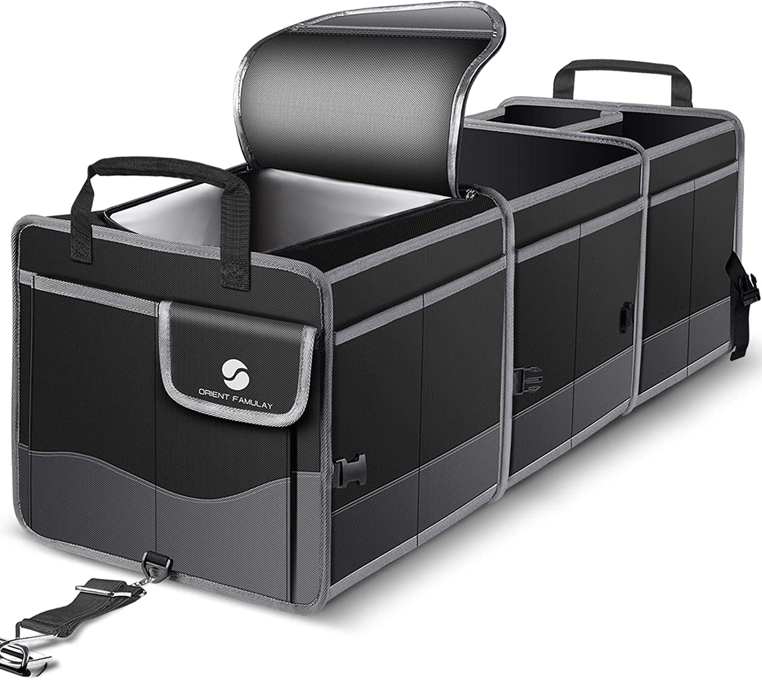 Large Trunk Organizer with Insulated Leakproof Cooler, Collapsible Trunk Organizer for Groceries with Non Slip Bottom Strips, Car Trunk Organizer for Vehicle Sedan, Suv, Truck,Van