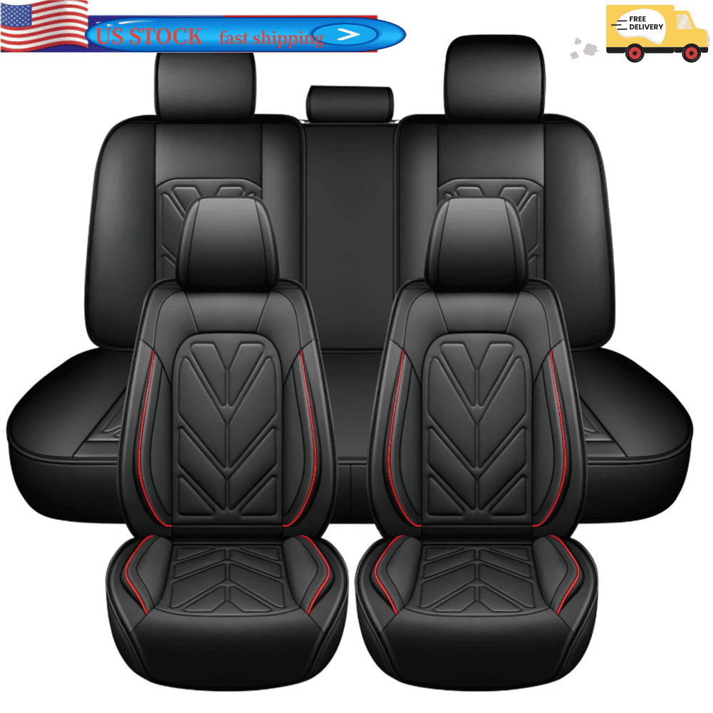 Leather Car Seat Cover Set PU 5-Seats Full-Coverage Front and Rear Seat Protectors for Toyota Camry Black