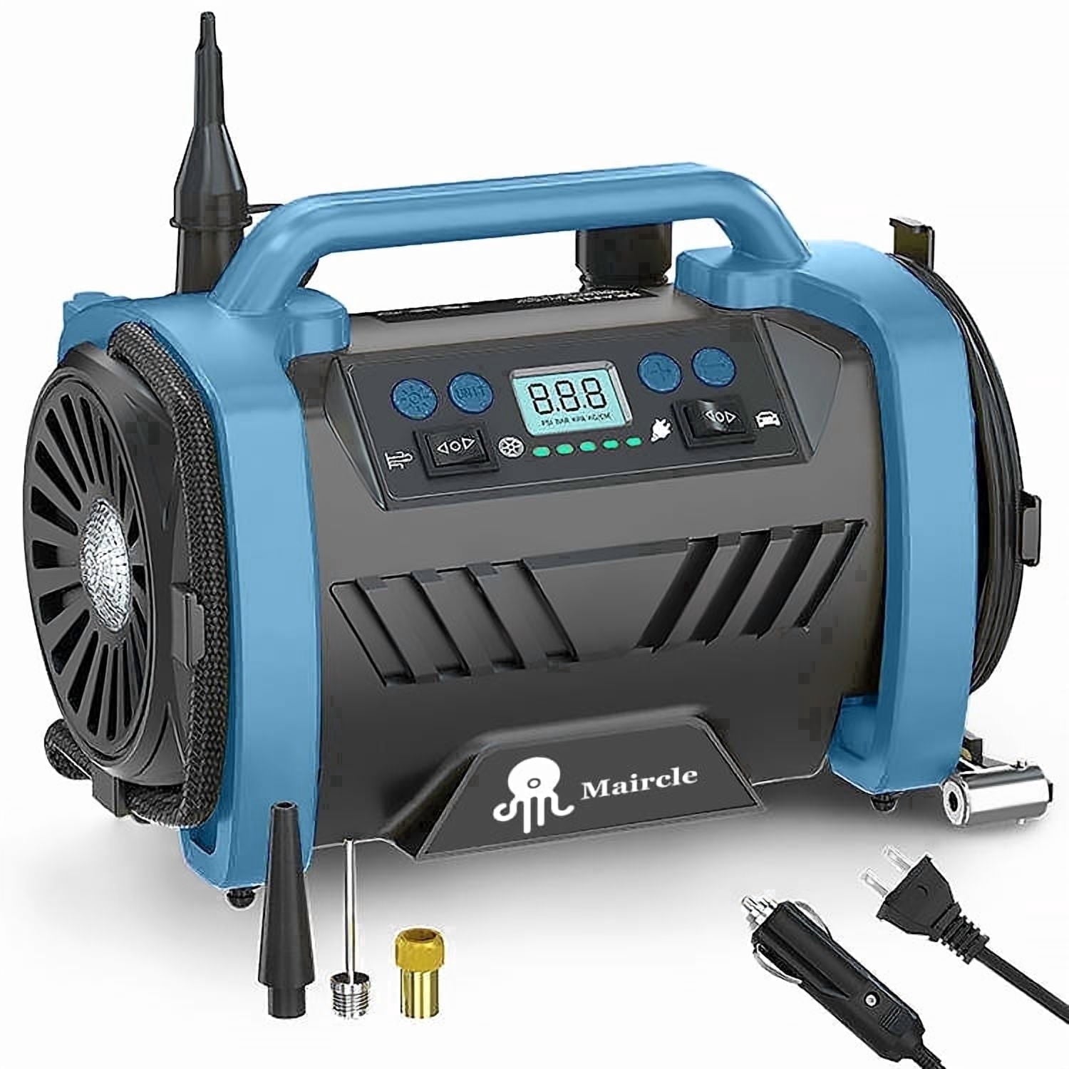 Maircle AC/DC Tire Inflator, 3 in 1 Portable Air Compressor for Car Tires with Auto Shut-off, LED Light, 150PSI Air Pump for Cars, Balls, Motorcycles