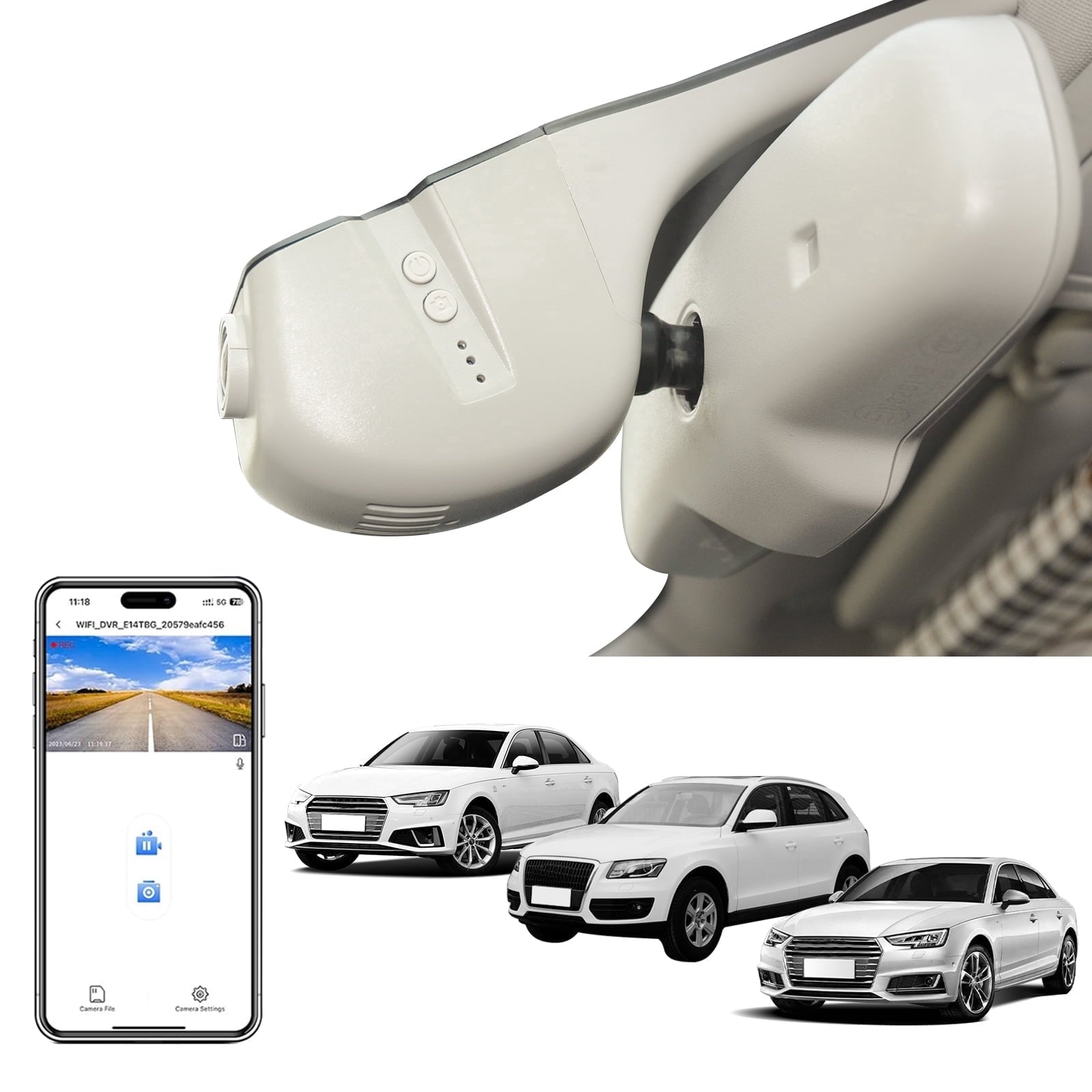 Mangoal 4K Dash Cam Custom Fit for Audi (Model B) A4 A6 Allroad A3 A5 A6 Q5 A8 S8 A7 S5 Q3 S3 S7, OEM Look, WiFi & App, GPS, 64GB Card, Beige