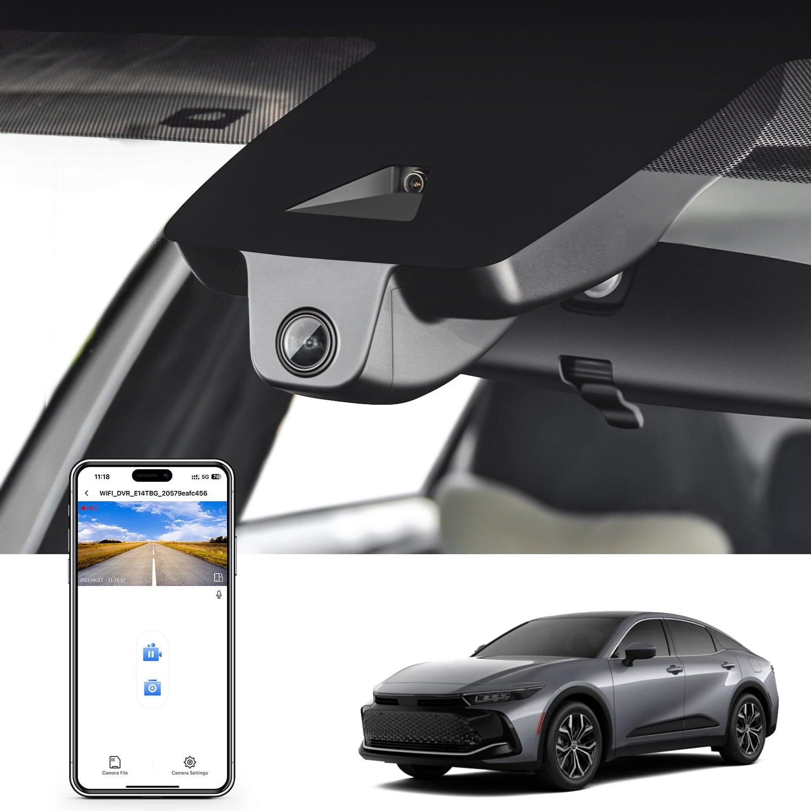 Mangoal 4K Dash Cam Starvis Sensor Custom Fit for Toyota Crown 2023-2026 &Crown Signia 2025 2026, XLE Limited Platinum etc, OEM Look, UHD 2160P Video, Loop Recording, GPS, 64GB Card