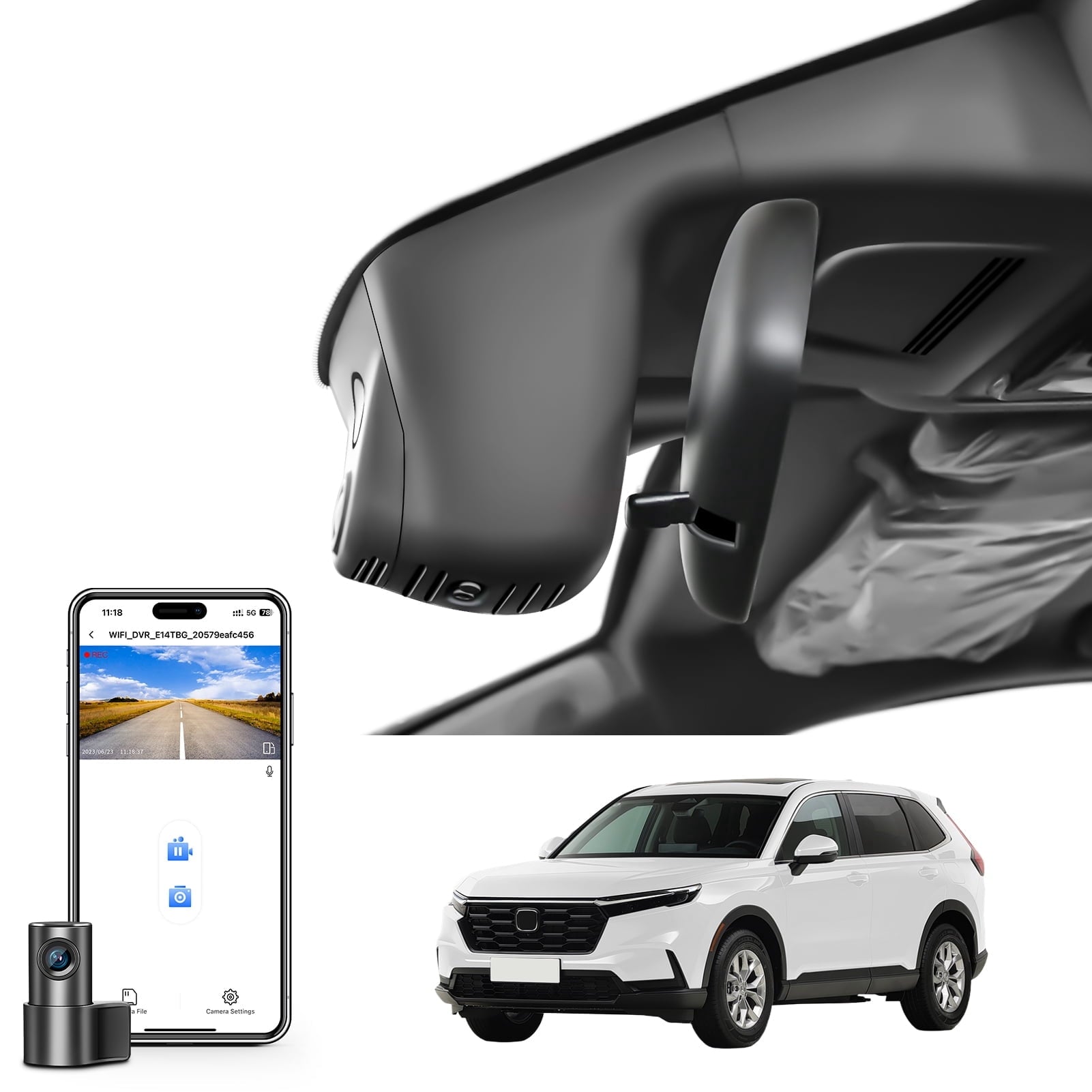 Mangoal Honda CRV Dash Cam Front 4K and Rear 1080p Starvis Sensor Custom Fit for Gen6 CR-V & CR-V Hybrid 2023-2026(Black), OEM Look, UHD 2160P Video, WiFi & App, GPS, 128GB Card