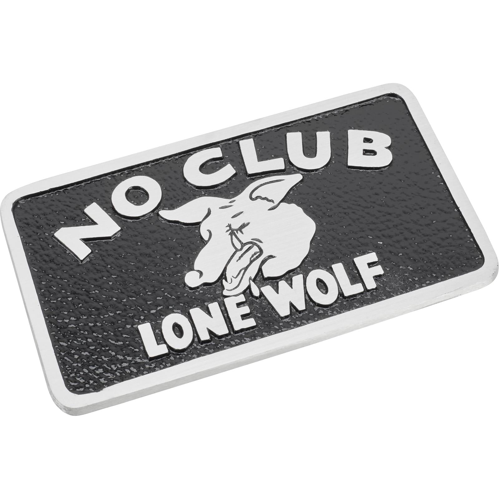 Speedway Motors No Club Lone Wolf Car Club Plaque, Cast Aluminum Decorative Emblem with Gloss Black Recessed Background, Universal Fit, 4.88 Inch Height