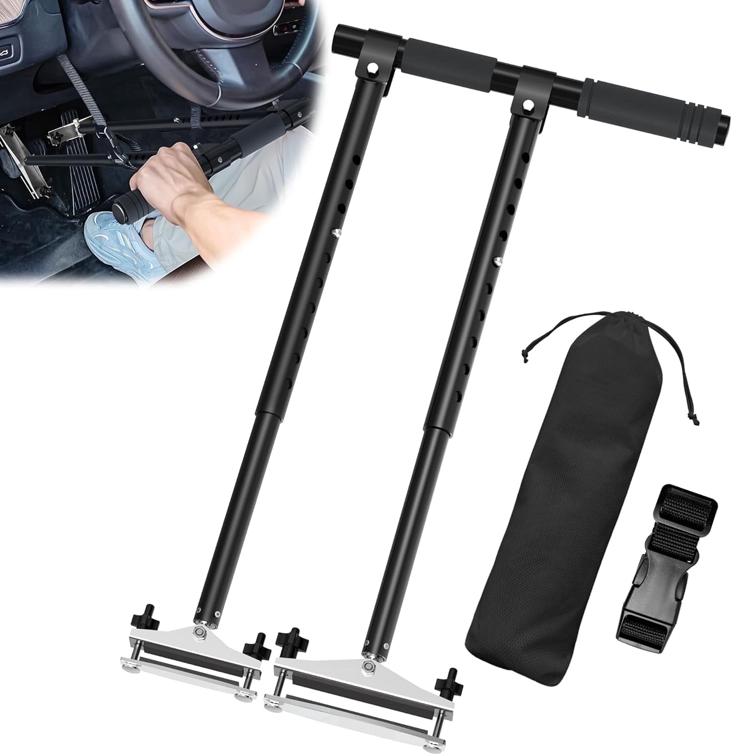 OceanicEcho Upgraded Car Hand Controls for Disabled Drivers, All-Black Handicap Driving Aid, Adjustable Length, Portable, No Tool Install
