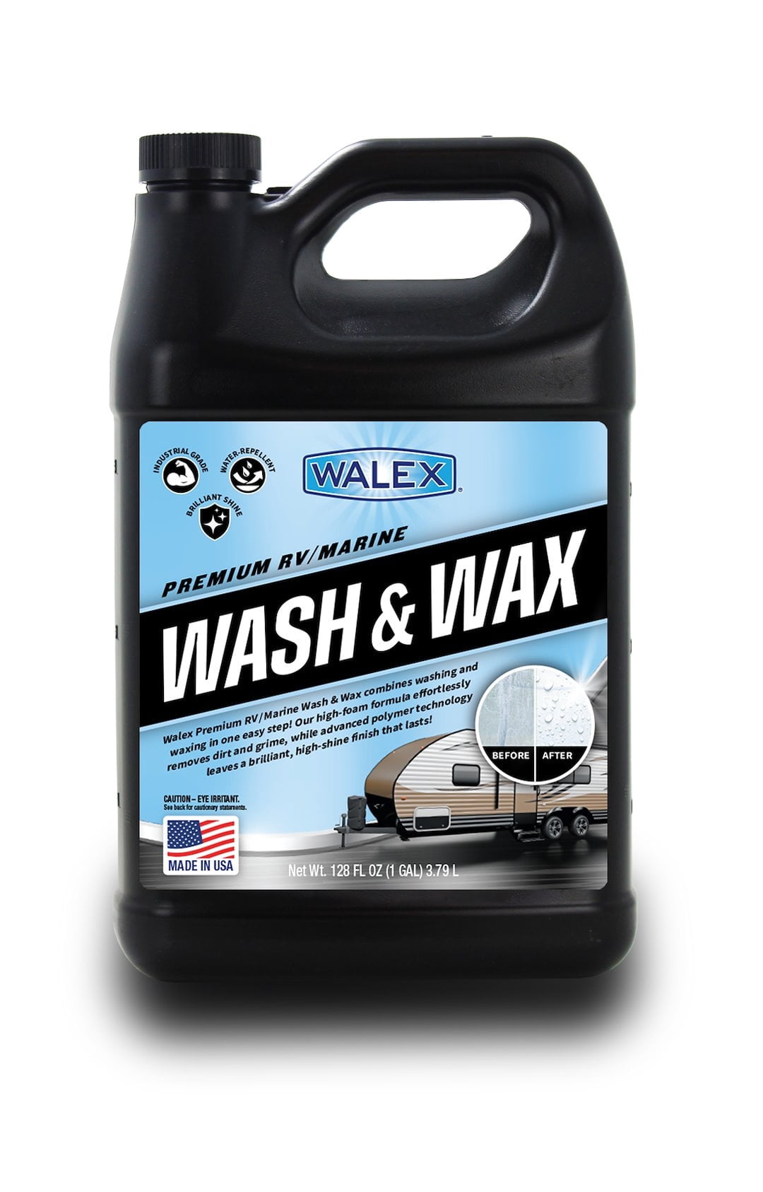 Walex Premium RV & Marine Wash & Wax - Advanced Polymer Technology Cleans, Shines and Protects In One Easy Step, High Foaming Formula Creates Hydrophic  Layer - 1-Gallon