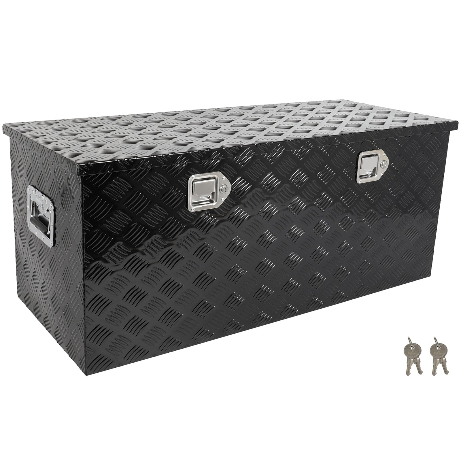 SCITOO 44 Inch Aluminum Truck Bed Tool Box,Heavy Duty Diamond Plate Trailer Tool Box with Lock Keys,Tool Storage Organizer Chest for Pick up,Truck Bed,ATV,RV TrailerWaterproof Black 44X18X18