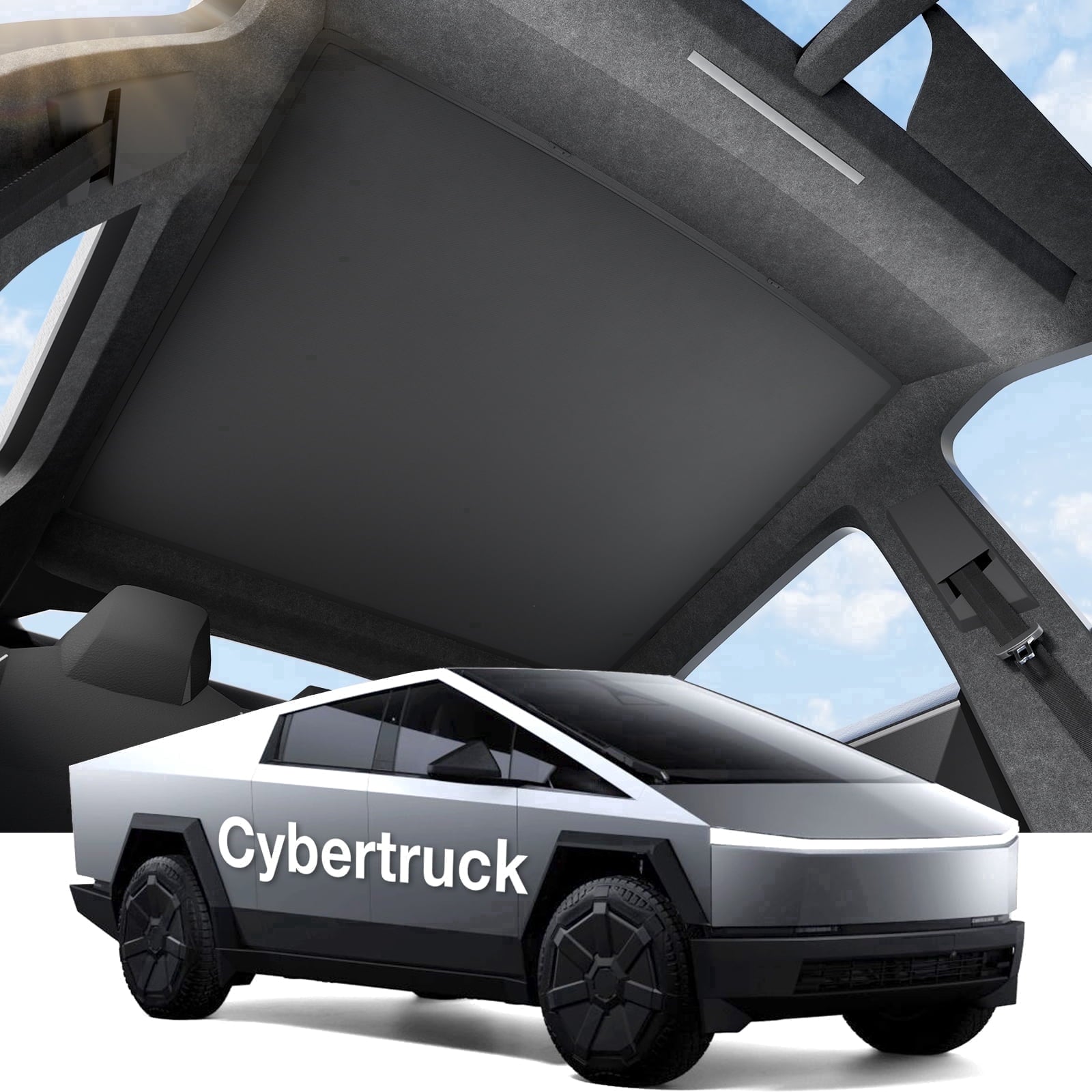 Wigoo Tesla Cybertruck Sunshade Roof [Never Sag, Nano Ice-Crystal Coatings] 3rd-Gen Heat Insulation Glass Roof Sun Shade, Accessories for Tesla Cybertruck 2023~2025, Tesla Interior Black