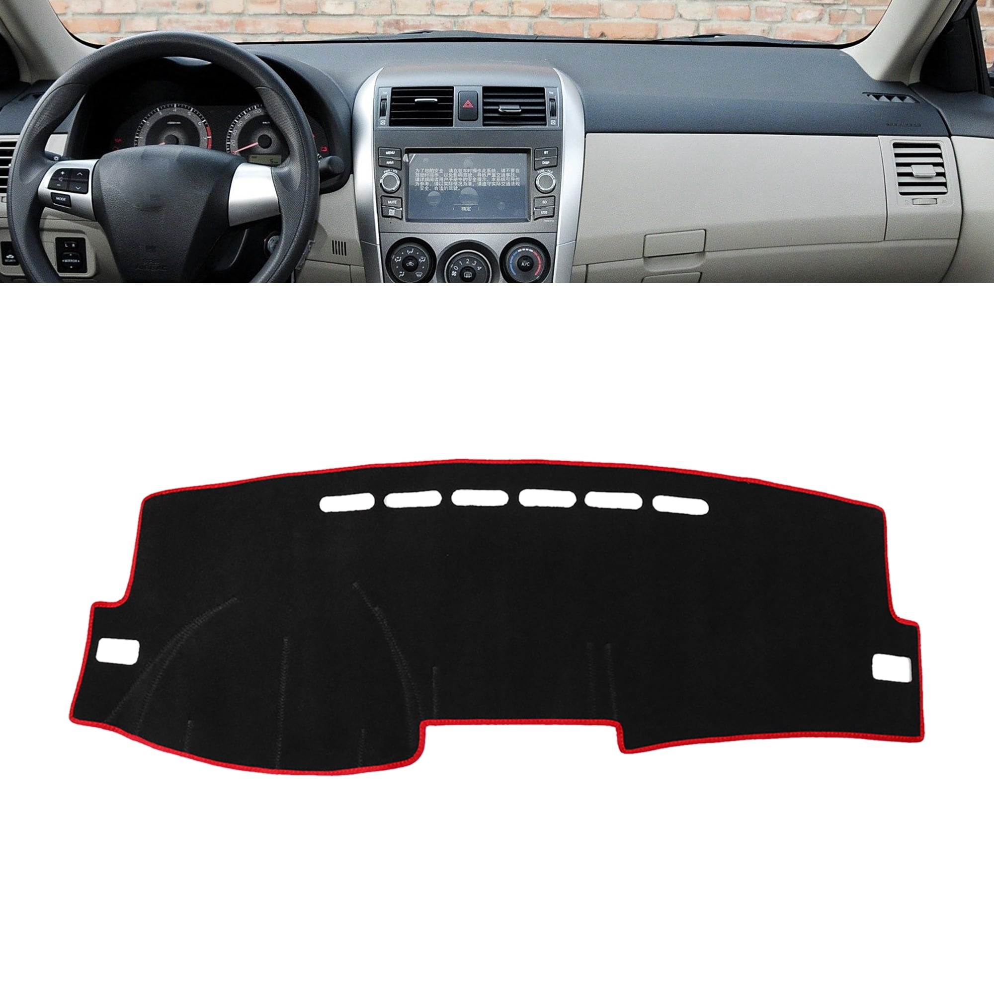 Unique Bargains Car Dashboard Cover Nonslip Black Red Dash Pad Carpet for Toyota Corolla 2009-2013
