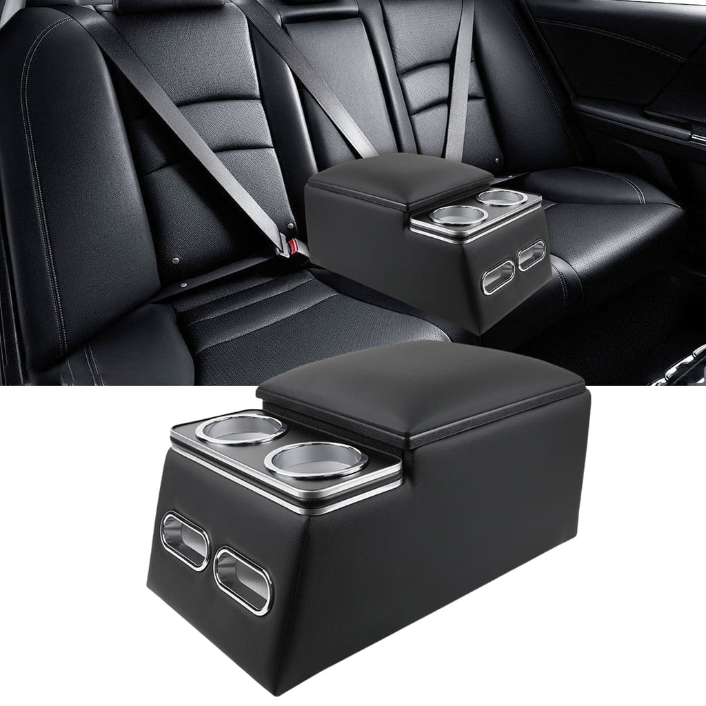 Universal Truck Seat Organizer with Cup Holders, Rear Bench Seat Center Consoles with Armrest Middle Storage Box, Padded Top Lid for Armrest, Black