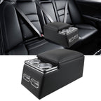 Universal Truck Seat Organizer with Cup Holders, Rear Bench Seat Center Consoles with Armrest Middle Storage Box, Padded Top Lid for Armrest, Black