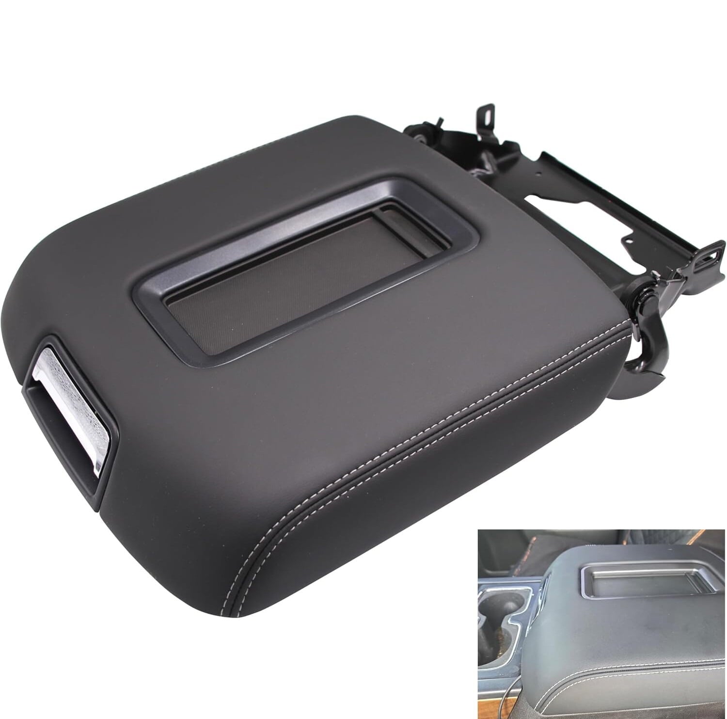 YIUIY Leather Center Console Armrest Lid Black Fit For 2015-2019 Tahoe Yukon Suburban