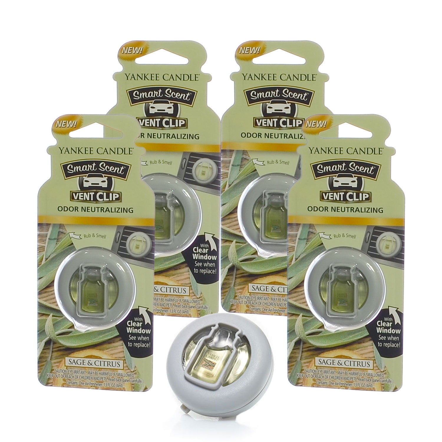 Yankee Candle Car Freshener Smart-Scent Vent Clips, 4-PACK (Sage & Citrus)