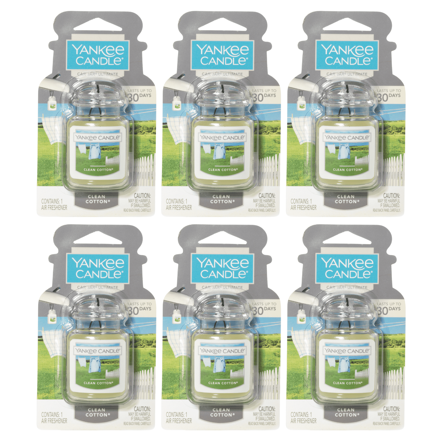 Yankee Candle Car Jar Ultimate, Clean Cotton, 0.96 oz (Pack of 6)