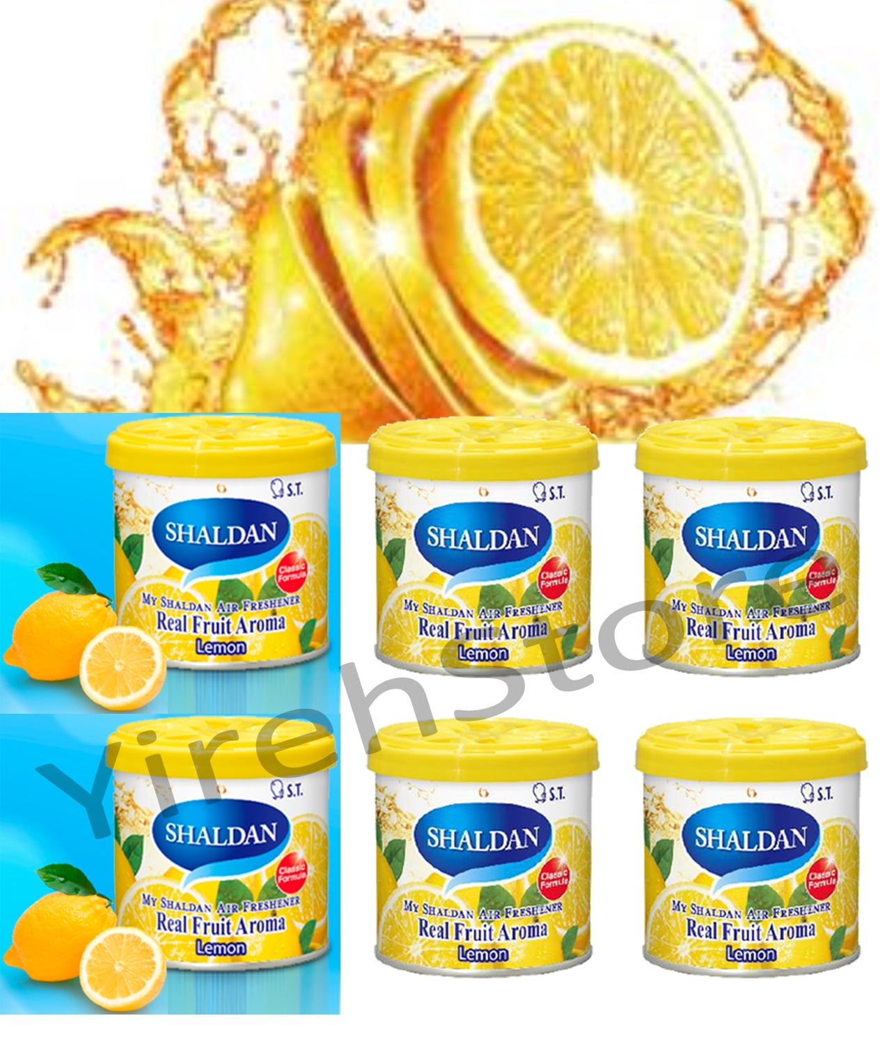 YirehStore My Shaldan Lemon Scent 6-cans, Original Classic Formula, Car Cup-holder Natural air freshener, Real Fruit Aroma