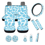 Yuyamidu 12 PCS Blue Cow Print Car Seat Covers Set Cute Steering Wheel Cover Seat Belt Pads Cup Coasters Chapstick Holder Key Chain Keychain Wristlet