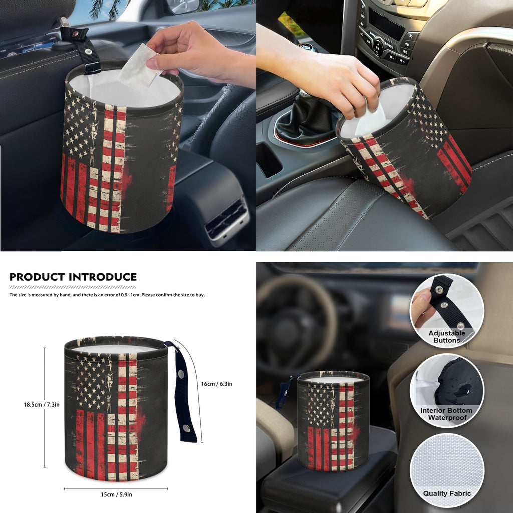 Jeiento American Honoring Firefighter Flags Car Front Back Seat Covers 14 PCS Set with Steering Wheel Cover Seatbelt Pad Trash Can Armrest Cover Rearview Mirror Cover Handbrake Cover Set Coasters
