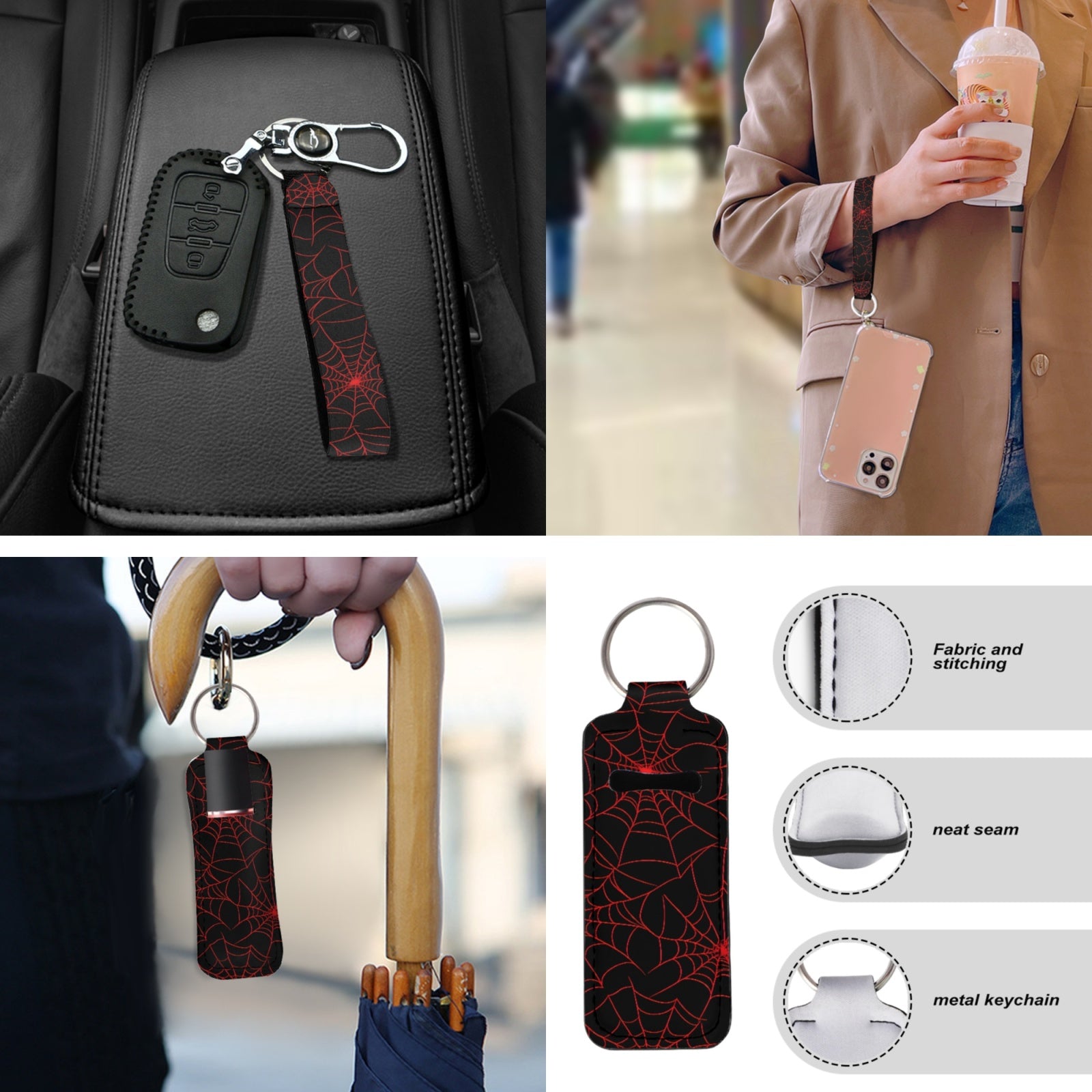 Yuyamidu 13 PCS Car Seat Cover Set with Steering Wheel Cover Red Cobweb Seat Belt Strap Cover Armrest Cover Coaster Keychain Fit SUV Sedan Automobile Interior Sets