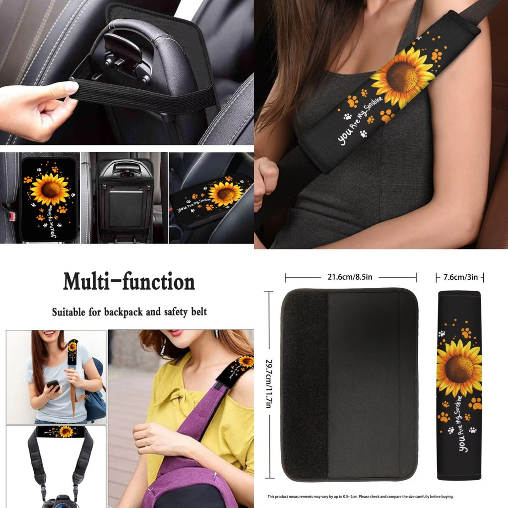 Garronmavis Sunflowers 13 Pieces Seat Cover Set Includes Seat Belt Cover Steering Wheel Cover Car Armrest Pad Coaster Keychain Lipstick Cover Car Cover for Women