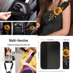 Garronmavis Sunflowers 13 Pieces Seat Cover Set Includes Seat Belt Cover Steering Wheel Cover Car Armrest Pad Coaster Keychain Lipstick Cover Car Cover for Women