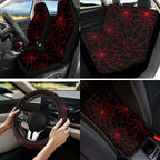 Yuyamidu 13 PCS Car Seat Cover Set with Steering Wheel Cover Red Cobweb Seat Belt Strap Cover Armrest Cover Coaster Keychain Fit SUV Sedan Automobile Interior Sets