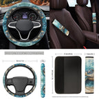Yuyamidu Sea Turtle Car Seat Covers Full Set with Carpet Mats Blue Steering Wheel Cover Safe Belt Pads Handbrake Cover Set Coasters Fit for SUV Van, 15 Pack