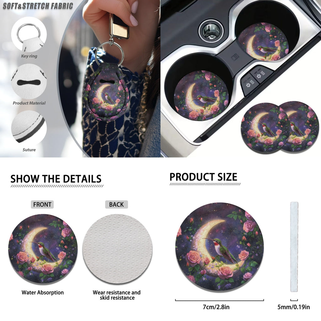 Jeiento Hummingbird 17 Piece Car Seat Cover Full Sets Car Accessories Set Car Front and Back Floor Mats Steering Wheel Covers Moon Armrest Cover Car Seat Belt Covers Coaster Keychain