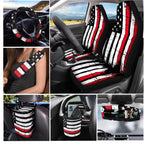 KUIFORTI American Flag Car Seat Covers,Breathable Automotive Seat Covers for Cars SUV Pick-up Truck Sedan,Universal Fit Anti-Slip Steering Wheel and Seat Belt Cover Set