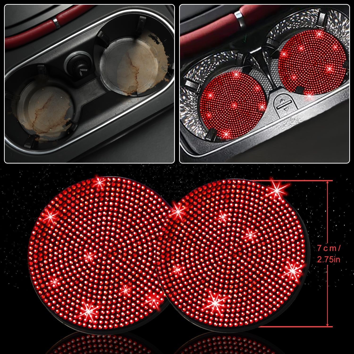 DEA 12 Pcs Bling Car Accessories Set for Women Car Floor Mats Full Set Steering Wheel Cover Seat Belt Covers Coasters Universal Fit Car SUV Truck Van Silver