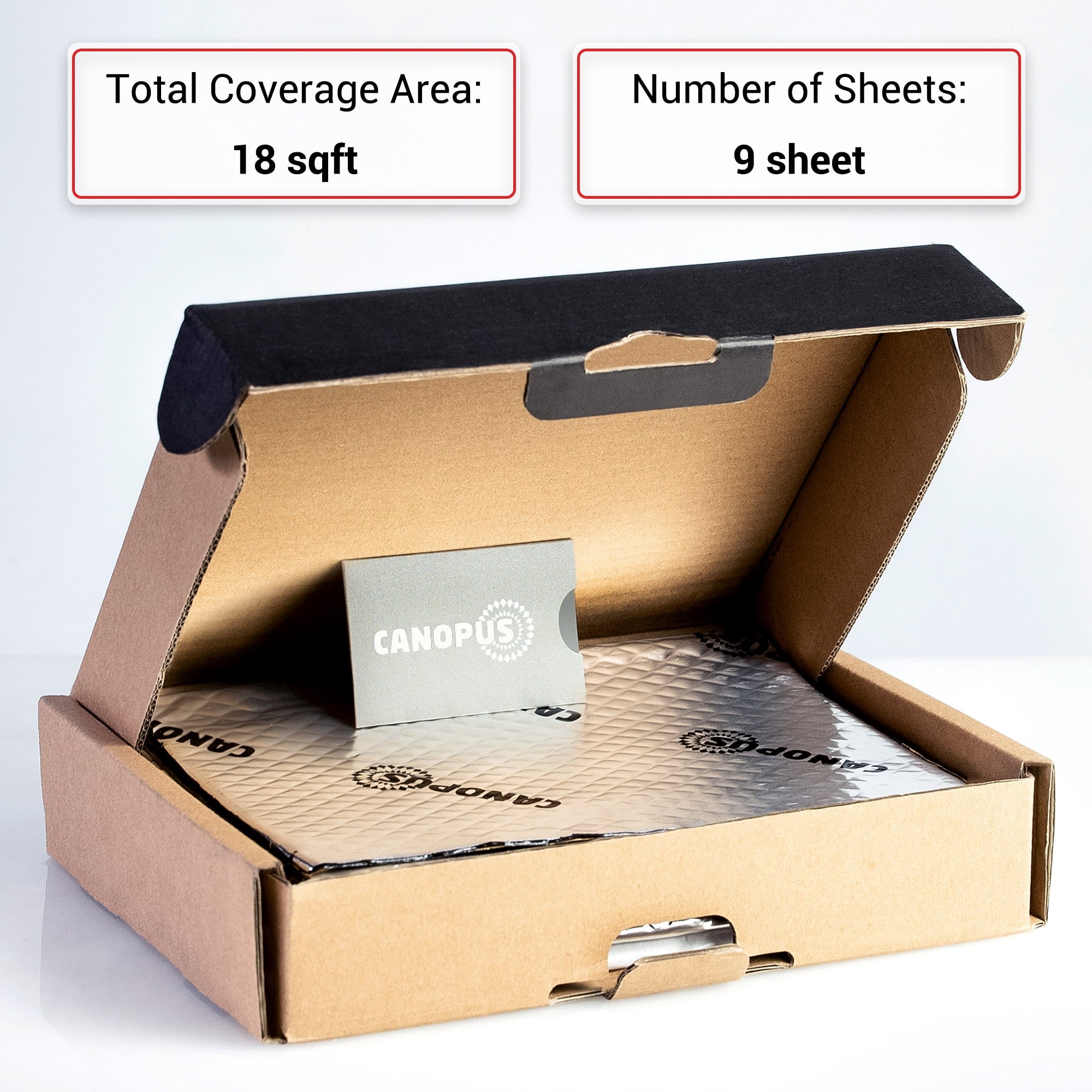 Canopus Car Sound Deadening Mat, 80 Mil 18 Sqft, Pack of 9 Sheets, Butyl Sound Deadener Mat, Audio Car Sound Dampening Material for Car Trunk, Door, Floor and Ceiling, SilveM