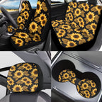 Jeiento Sunflower Car Seat Covers Full Set 11 PCS, Front Back Car Seat Covers Keychain Headrest Cover Coasters Handbrake Cover Gear Shift Knob Cover Auto Accessories for Women Men