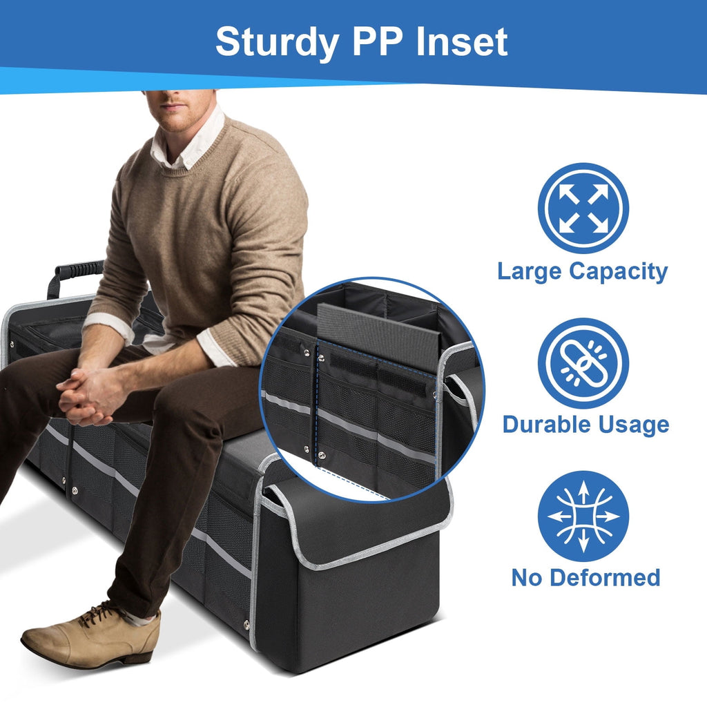 DONGPAI Large Car Trunk Organizer with Insulated Leakproof Cooler, Collapsible Waterproof Car Organizer with Non Slip Bottom Strips for Vehicle Sedan, Suv, Truck,Van