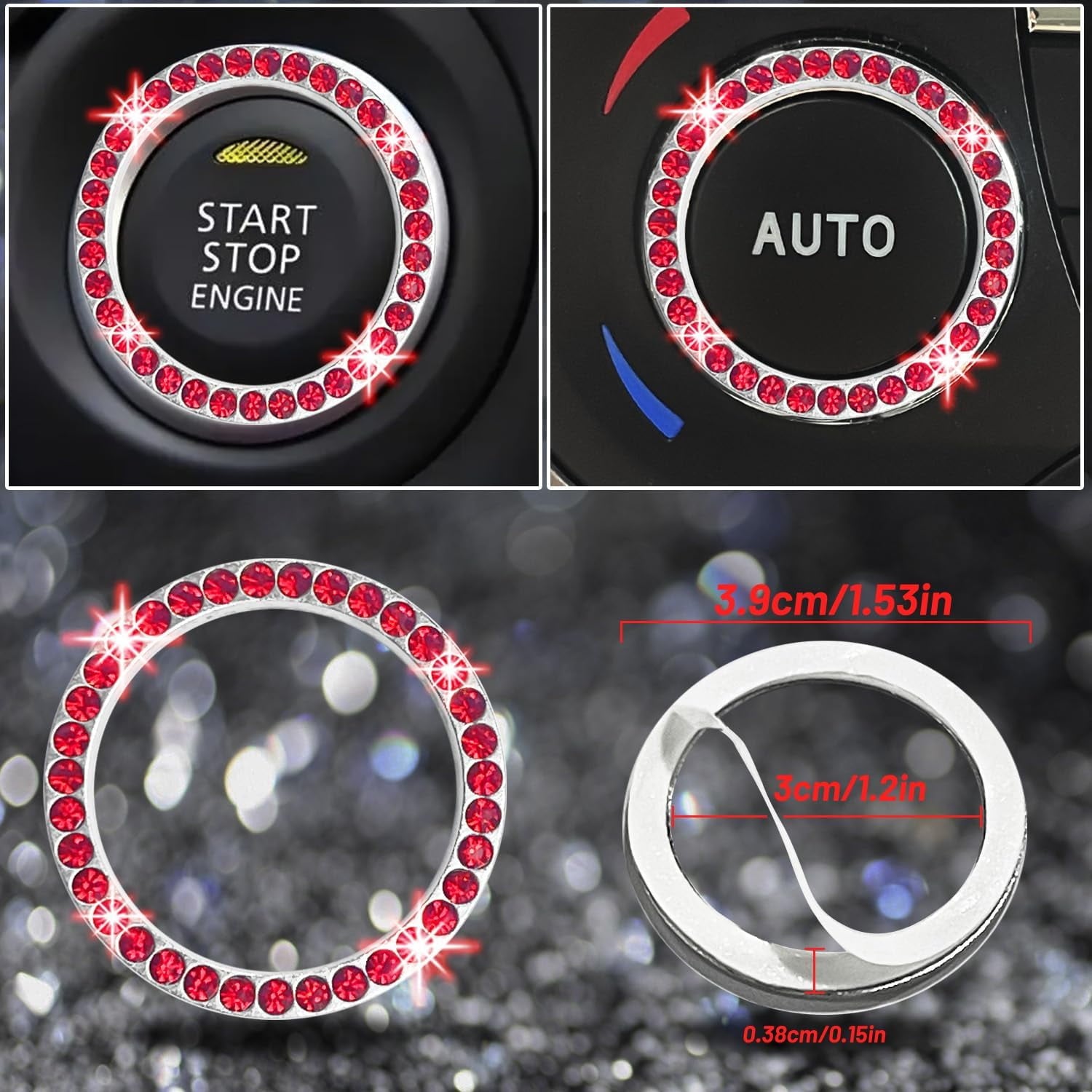 DEA 12 Pcs Bling Car Accessories Set for Women Car Floor Mats Full Set Steering Wheel Cover Seat Belt Covers Coasters Universal Fit Car SUV Truck Van Silver