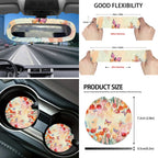 Yuyamidu 16 PCS Car Seat Cover Set with Steering Wheel Cover Tulip Seat Belt Strap Pad Butterfly Cup Holder Rear View Mirror Cover Keychain Gear Shift Knob Cover Car Shade for Front Windshield