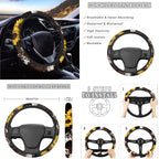 Yuyamidu Sunflower Car Seat Covers Brown Cow Print Steering Wheel Cover Seat Belt Strap Pad Handbrake Cover Gear Shift Knob Cover Rubbish Bin Armrest Pad Rearview Mirror Cover Coasters, Set of 14
