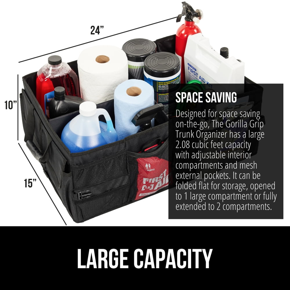 GORILLA GRIP Trunk Storage Organizer, Collapsible Container for Car Sedan or SUV, Black