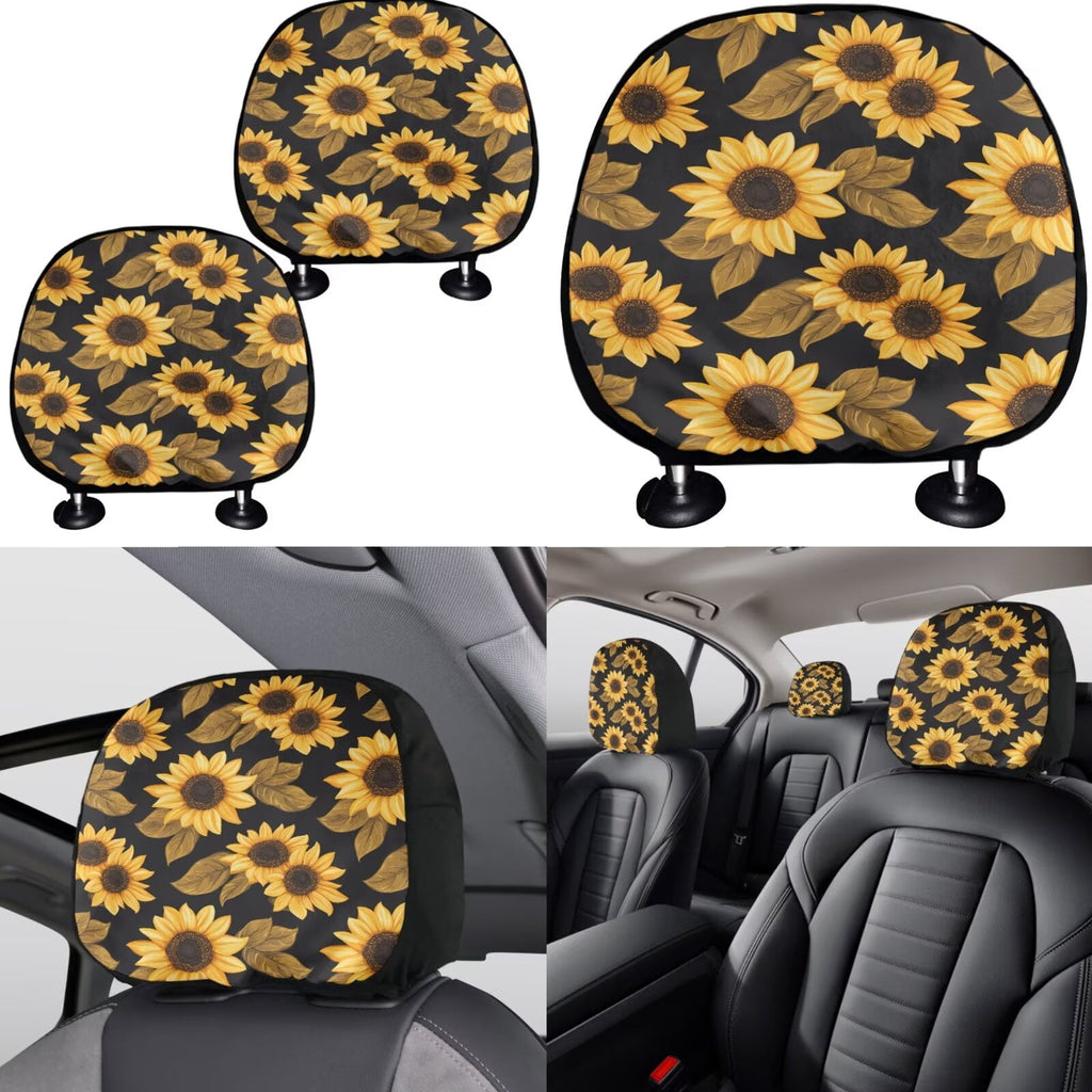 Jeiento Sunflower Car Seat Covers Full Set 11 PCS, Front Back Car Seat Covers Keychain Headrest Cover Coasters Handbrake Cover Gear Shift Knob Cover Auto Accessories for Women Men